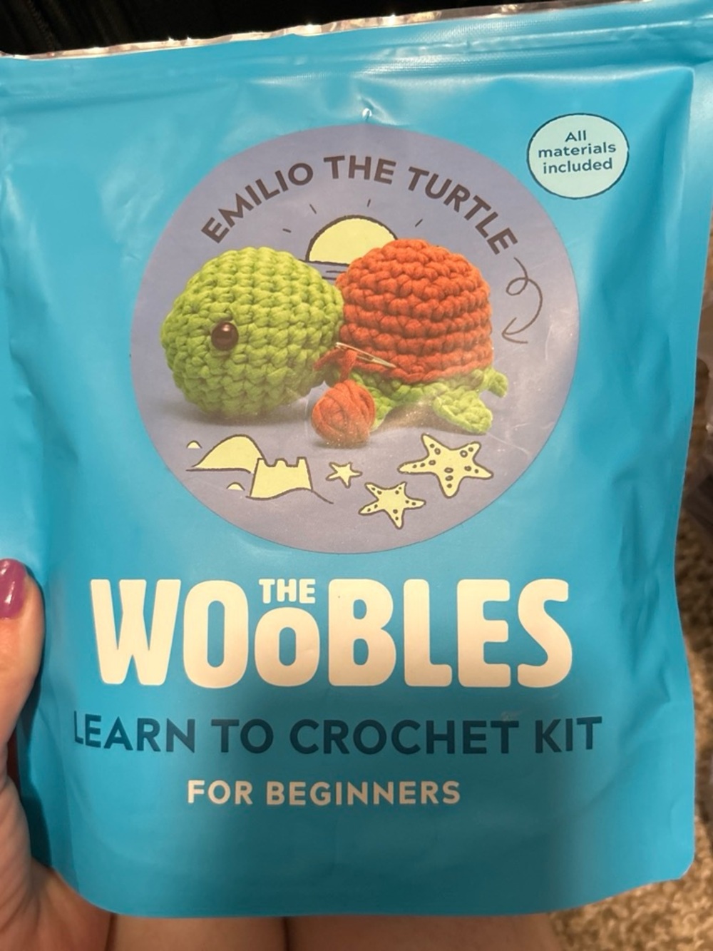 The Woobles Emilio the Turtle Crochet Kit — Green & Orange